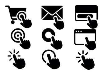 Poster - Click interaction silhouette icon set. user interface, digital touch, solid black icons