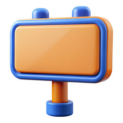 Aufkleber - Cartoonish 3 D rendered signpost with orange rectangular sign blue border and base with blue rounded top elements isolated on a transparent background