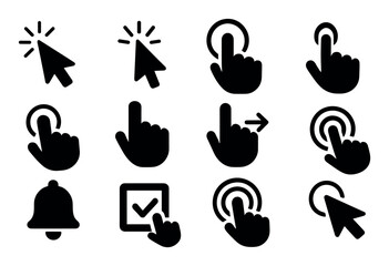 Poster - User interface solid icon set. click, tap, cursor, touch symbols in solid style