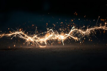 Wall Mural - a sparkler light trail captured with motion blur against a dark night background.