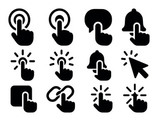Poster - User interaction silhouette icon set: click, tap, pointer, feedback, alert symbols
