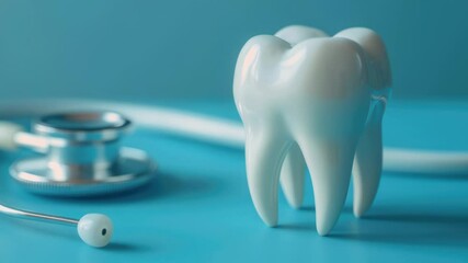 Aufkleber - A tooth and a stethoscope on a blue surface, ideal for medical or dental theme illustrations