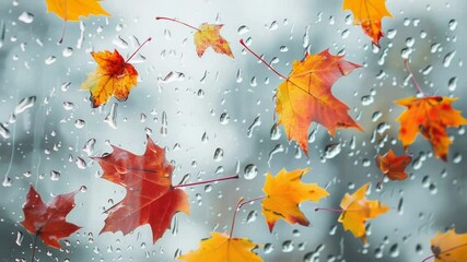 Aufkleber - Autumn foliage decorates the windowsill with colorful leaves
