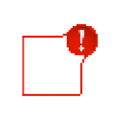 Poster - Retro pixel alert icon with exclamation mark in red. ideal for signaling attention in games.