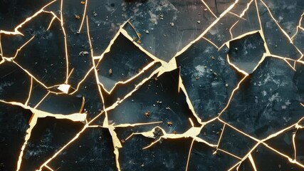 Poster - A close-up view of a cracked glass surface with a light shining through, creating an interesting play of shadows