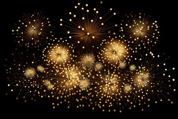 Poster - Bursting golden fireworks light up the night sky, creating a spectacular display for a celebration