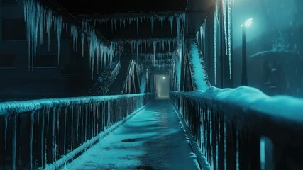 Poster - A long hallway with icicles hanging from the ceiling, great for winter or cold-themed images
