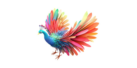 Poster - Colorful Abstract Peacock Illustration. Vibrant Feathered Design Isolated On Transparent Background