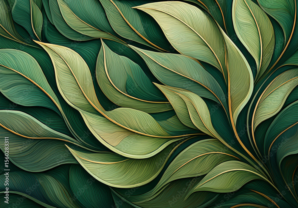 Organic Green Abstract Background with Leaf Shapes and Natural Texture ...