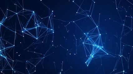 Poster - Abstract digital network connections with glowing dots over a dark blue background