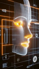 Poster - A digital representation showcases the features and complexities of artificial intelligence technology in a futuristic environment