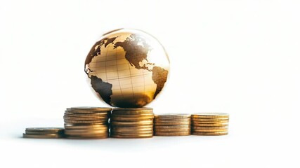 Fototapete - A globe sits atop a pile of coins, symbolizing wealth and adventure