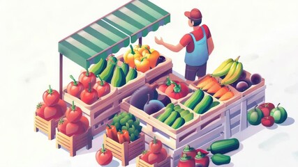 Aufkleber - A person standing in front of a colorful fruit and vegetable stand, with fresh produce on display