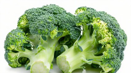 Poster - A close-up shot of fresh broccoli florets on a clean white surface, perfect for food photography and culinary use