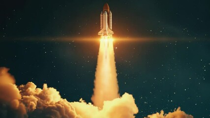Poster - A space shuttle lifts off into the sky on a mission