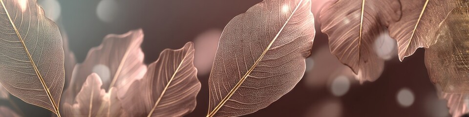 Poster - A close up shot of transparent leaves with visible veins against a blurred brown background