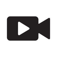 Poster - Black video camera icon with play button vector
