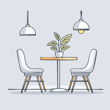 Line-art vector of a modern chair and table in a minimalist room setting
