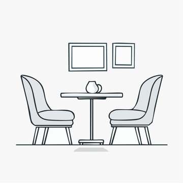 Line-art vector of a modern chair and table in a minimalist room setting