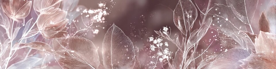Poster - Delicate floral illustration with translucent leaves and ethereal glowing particles design element