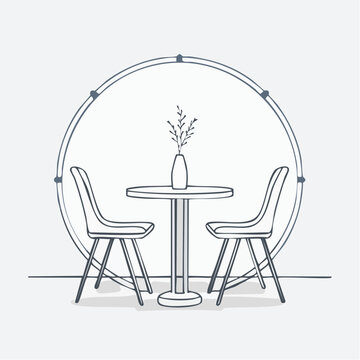 Line-art vector of a modern chair and table in a minimalist room setting