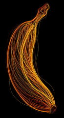 Poster - Abstract banana form, composed of thin, orange lines against a black background, suggesting energy, dynamism, and vibrant fruit concept