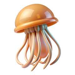 Aufkleber - Highly detailed photorealistic 3 D render of a stylized orange jellyfish with tentacles and a bell shape against a black background isolated on a transparent background