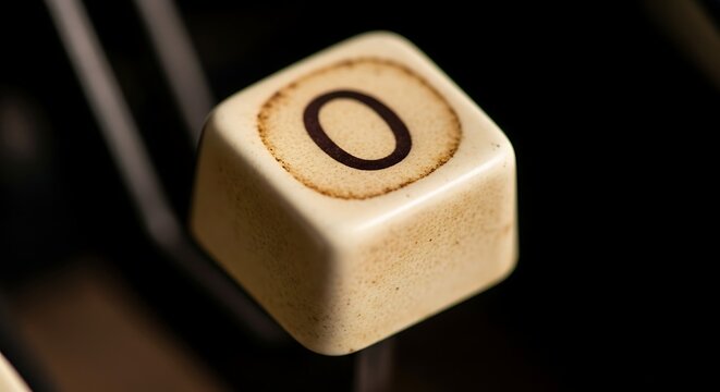 Close-up of the number 0 key on an antique typewriter