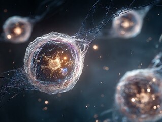 Fototapete - 3d rendering of Human cell or Embryonic stem cell microscope background generated image