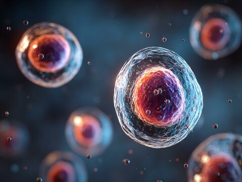 3d rendering of Human cell or Embryonic stem cell microscope background generated image