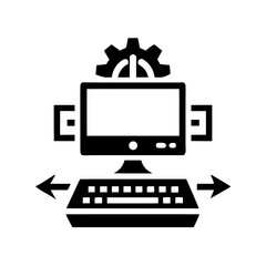 Fototapete - Computer with keyboard and arrows and gear above it