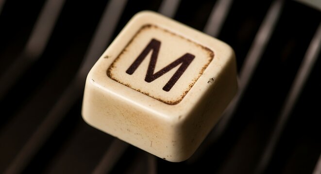 Close-up of 'M' Key on Vintage Typewriter Keyboard