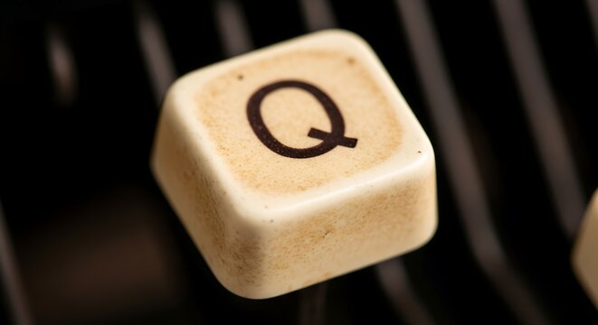 Close-up of typewriter key with the letter Q
