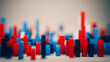 © Di - Close-up of red and blue bar chart representing political polling data, election results or voting statistics. Political analysis, democratic process and public opinion research concept.