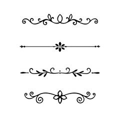 Aufkleber - Gold text dividers doodle set. Wedding decorative elements. ornament, borders, floral, vintage line separators. Hand drawn vector illustration isolated on white background. Set page dividers.
