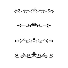 Aufkleber - Gold text dividers doodle set. Wedding decorative elements. ornament, borders, floral, vintage line separators. Hand drawn vector illustration isolated on white background. Set page dividers.
