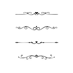 Aufkleber - Gold text dividers doodle set. Wedding decorative elements. ornament, borders, floral, vintage line separators. Hand drawn vector illustration isolated on white background. Set page dividers.

