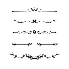 Aufkleber - Gold text dividers doodle set. Wedding decorative elements. ornament, borders, floral, vintage line separators. Hand drawn vector illustration isolated on white background. Set page dividers.
