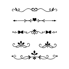 Aufkleber - Gold text dividers doodle set. Wedding decorative elements. ornament, borders, floral, vintage line separators. Hand drawn vector illustration isolated on white background. Set page dividers.
