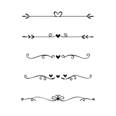 Aufkleber - Gold text dividers doodle set. Wedding decorative elements. ornament, borders, floral, vintage line separators. Hand drawn vector illustration isolated on white background. Set page dividers.
