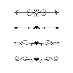 Aufkleber - Gold text dividers doodle set. Wedding decorative elements. ornament, borders, floral, vintage line separators. Hand drawn vector illustration isolated on white background. Set page dividers.
