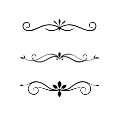 Aufkleber - Gold text dividers doodle set. Wedding decorative elements. ornament, borders, floral, vintage line separators. Hand drawn vector illustration isolated on white background. Set page dividers.
