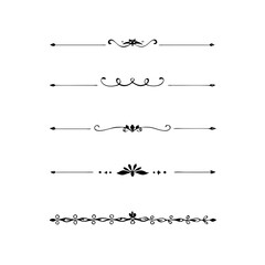 Aufkleber - Gold text dividers doodle set. Wedding decorative elements. ornament, borders, floral, vintage line separators. Hand drawn vector illustration isolated on white background. Set page dividers.
