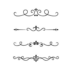 Aufkleber - Gold text dividers doodle set. Wedding decorative elements. ornament, borders, floral, vintage line separators. Hand drawn vector illustration isolated on white background. Set page dividers.
