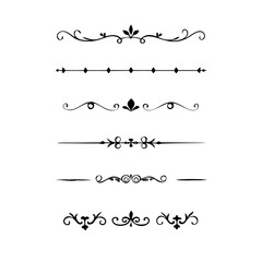 Aufkleber - Gold text dividers doodle set. Wedding decorative elements. ornament, borders, floral, vintage line separators. Hand drawn vector illustration isolated on white background. Set page dividers.
