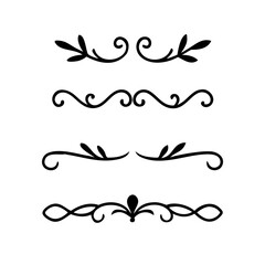 Aufkleber - Gold text dividers doodle set. Wedding decorative elements. ornament, borders, floral, vintage line separators. Hand drawn vector illustration isolated on white background. Set page dividers.
