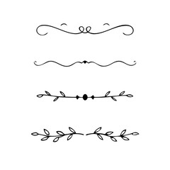 Aufkleber - Gold text dividers doodle set. Wedding decorative elements. ornament, borders, floral, vintage line separators. Hand drawn vector illustration isolated on white background. Set page dividers.

