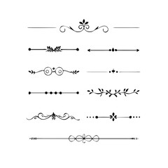 Aufkleber - Gold text dividers doodle set. Wedding decorative elements. ornament, borders, floral, vintage line separators. Hand drawn vector illustration isolated on white background. Set page dividers.
