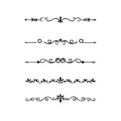 Aufkleber - Gold text dividers doodle set. Wedding decorative elements. ornament, borders, floral, vintage line separators. Hand drawn vector illustration isolated on white background. Set page dividers.
