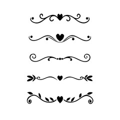 Aufkleber - Gold text dividers doodle set. Wedding decorative elements. ornament, borders, floral, vintage line separators. Hand drawn vector illustration isolated on white background. Set page dividers.
